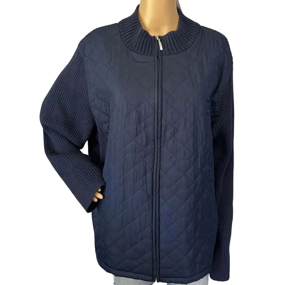 NWT Croft & Barrow Quilted Sweater Jacket Navy Blue Plus Size 3X - Picture 2 of 10